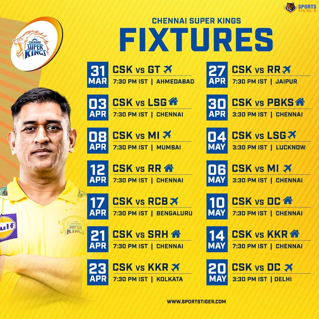 Chennai Super Kings Schedule, Time table, and Players List Squad & Fixture For CSK IPL 2023