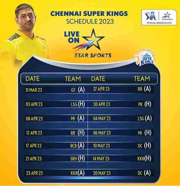 IPL 2023 CSK Schedule & Squad, Chennai Super Kings 2023 Complete Players List